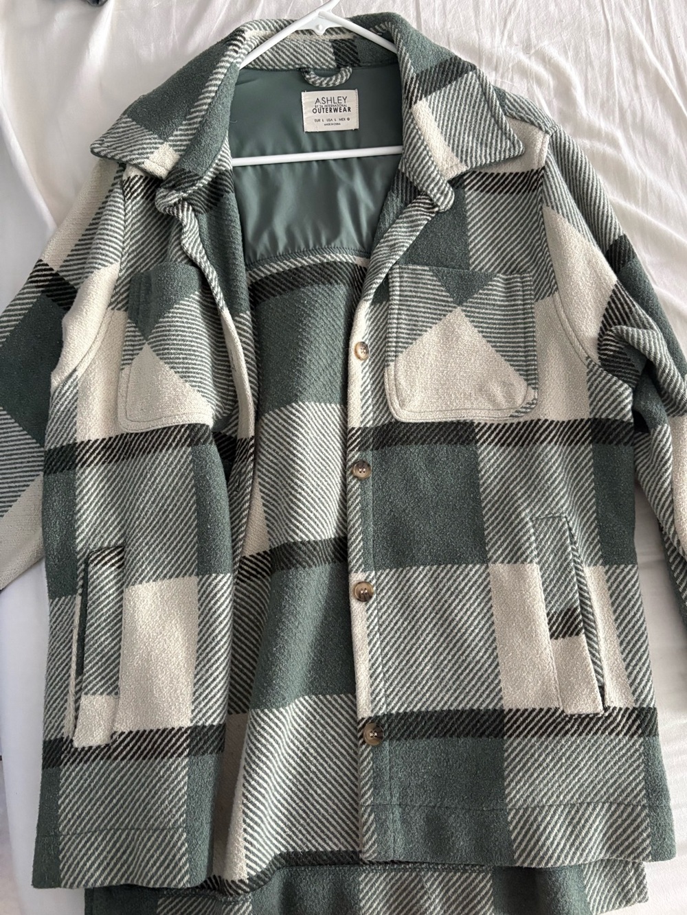 Ashley Outerwear Green and Cream Plaid Teddy Jacket